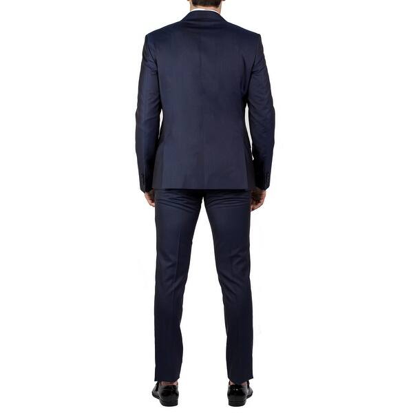 Shop Luciano Barbera Club Men S Slim Fit Two Button Wool Silk Suit Shiny Navy Blue Overstock 16184367