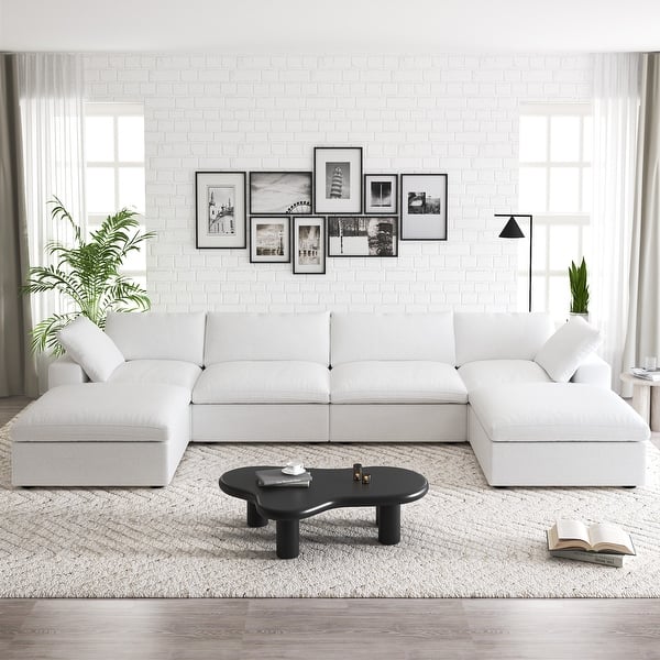 160'' Widen Linen Sectional Sofa Modern Down Filled U-Shaped Couch 4 Seater with 2 Ottoman - On Sale - Bed Bath & Beyond