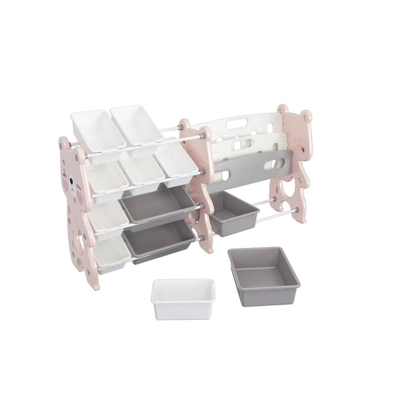 Kids Toy Storage Organizer, Toy Organizer with 2 Tier Bookshelf