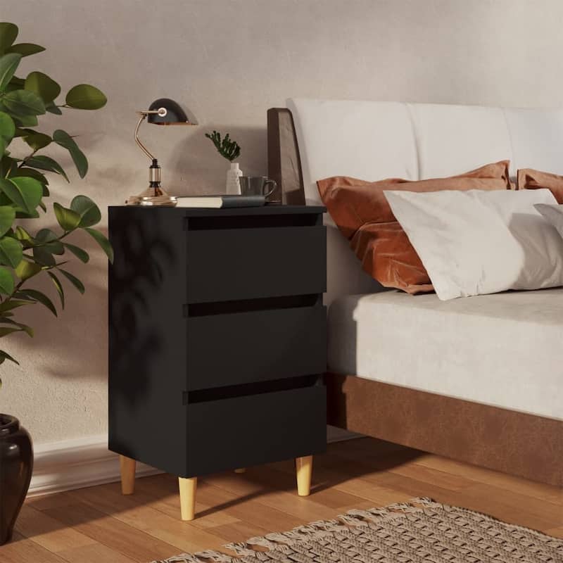 vidaXL Bed Cabinet Engineered wood, Solid eucalyptus wood - Black-1/ Black