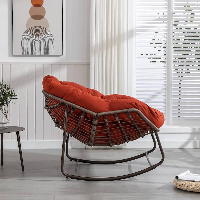 Patio Wicker Indoor & Outdoor Rocking Chair with Cushion