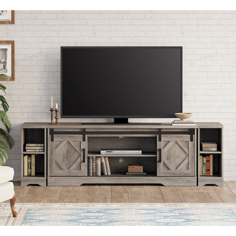 Modern Farmhouse TV Stand for up to 85" TVs Entertainment Center with Open Storage for Living Room