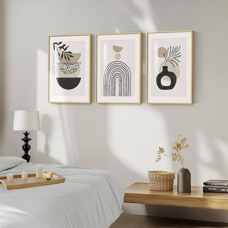 3 Piece Mid Century Beige Artwork for Walls