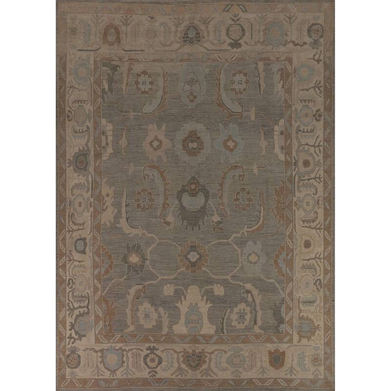 Floral Oushak Turkish Area Rug Handmade Vegetable Dye Wool Carpet - 9'0"x 11'5"