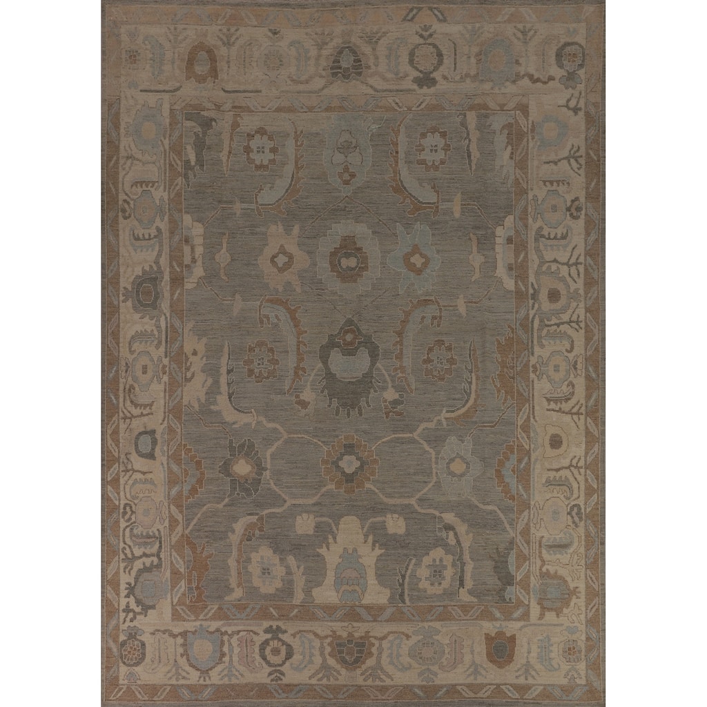 Floral Oushak Turkish Area Rug Handmade Vegetable Dye Wool Carpet - 9'0"x 11'5"