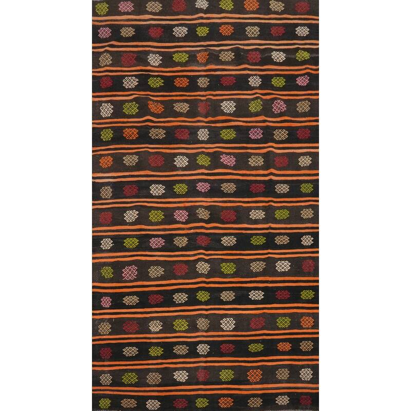 Hand Woven Oriental 100% Wool Carpet Southwestern Tribal Multi-Colored Kilim Area Rug - 11' 4'' X 6' 2''