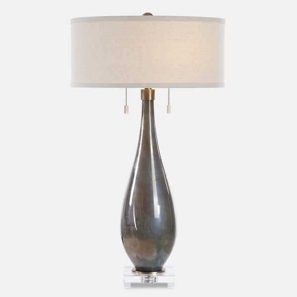slide 2 of 7, Subtle Iridescent Table Lamp with Drum Shade - 32.25" - Smokey Gray