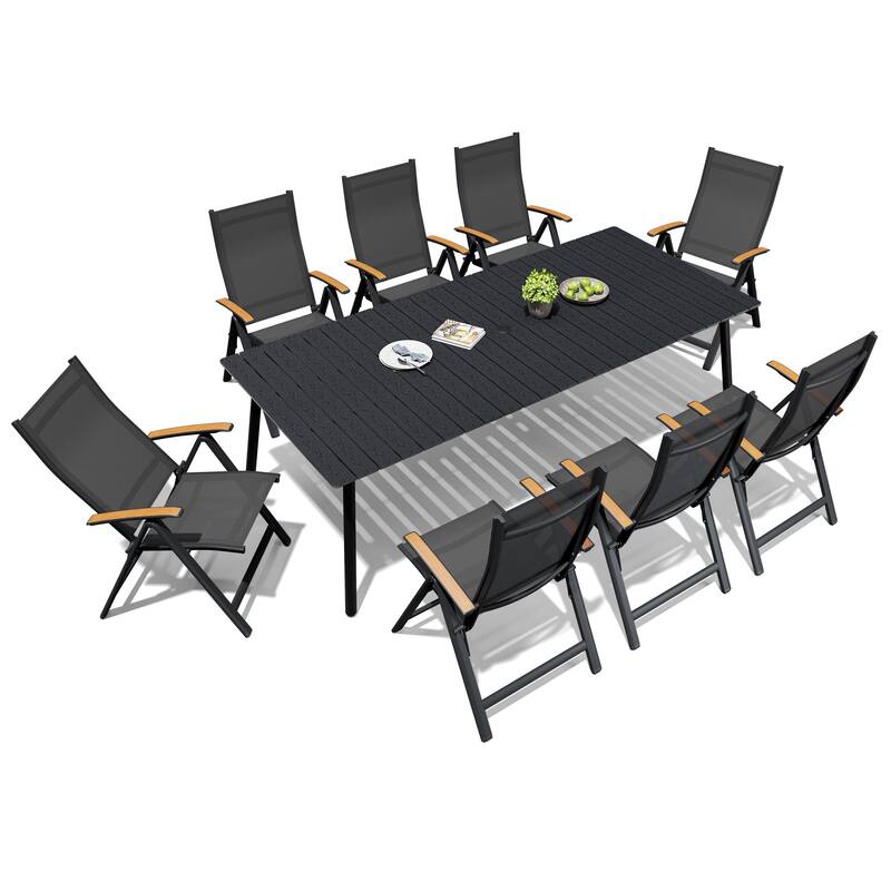 7/9-Piece Outdoor Patio Dining Set Adjustable Folding Chairs and Aluminum Dining Table