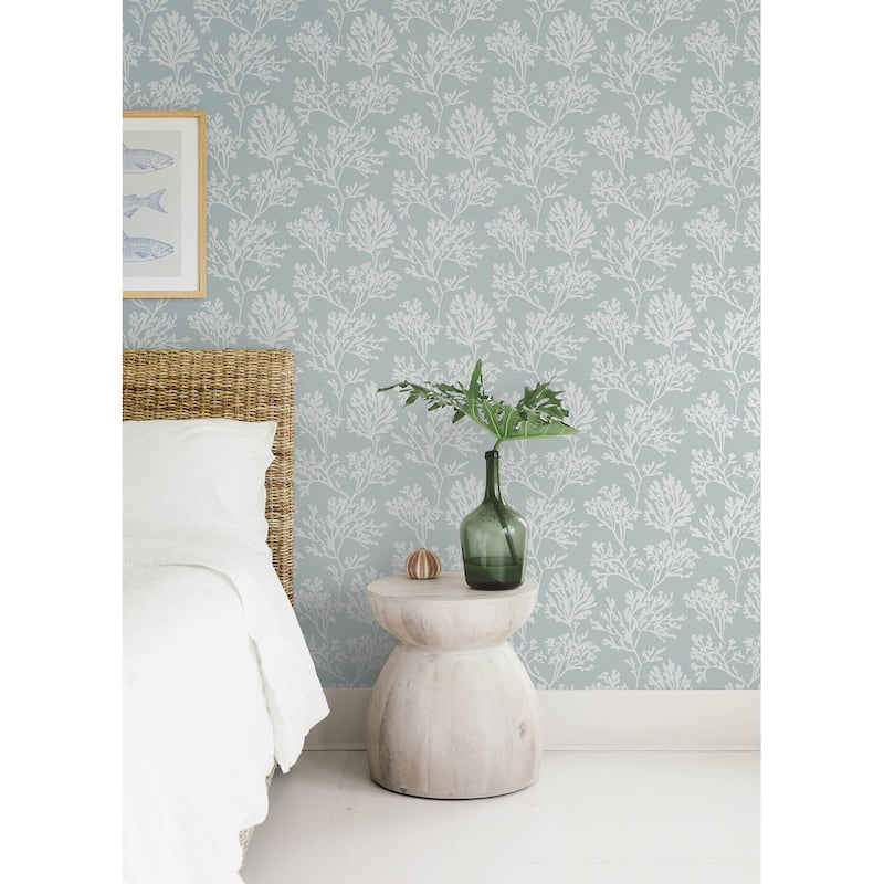 A-Street Prints Tortuga Sky Blue Coral Weave Wallpaper