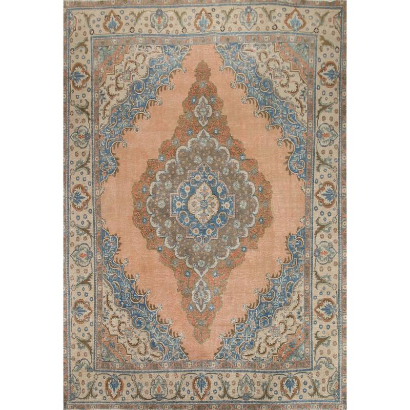 Hand Knotted Oriental 100% Wool Carpet Traditional Medallion Coral Tabriz Area Rug - 11' 7'' X 9' 9''
