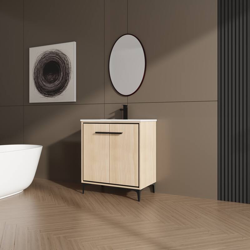 30-Inch Bathroom Vanity with Double Doors, Engineered Wood Cabinet, Floor-to-Ceiling Design, Ample Storage Space