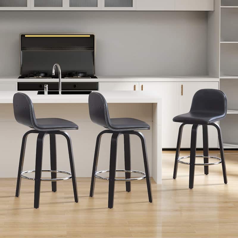 Faux Leather Upholstered Swivel Counter/ Bar Stools with Wood Frame