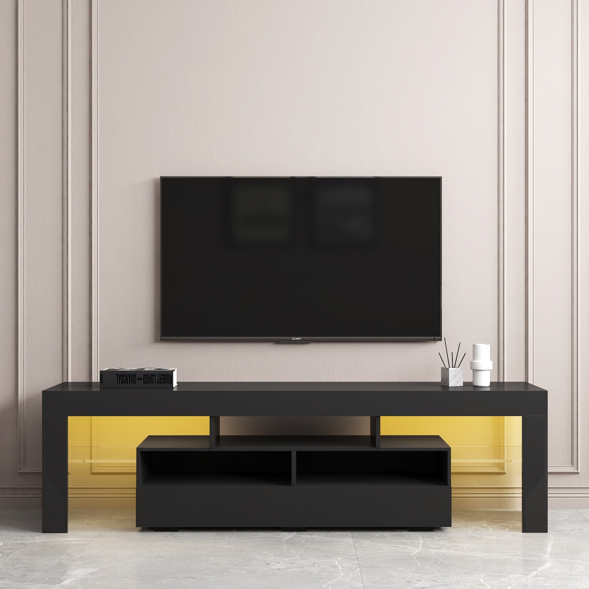 Black Entertainment Center Wooden Furniture TV Stand Cabinet