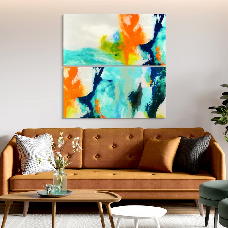"Tidal Abstract' Glass Wall Art Printed on Frameless Free Floating Tempered Glass Panel