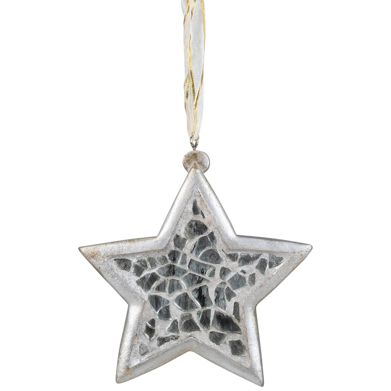 Star Mosaic Style Christmas Ornament - 3.5" - Silver