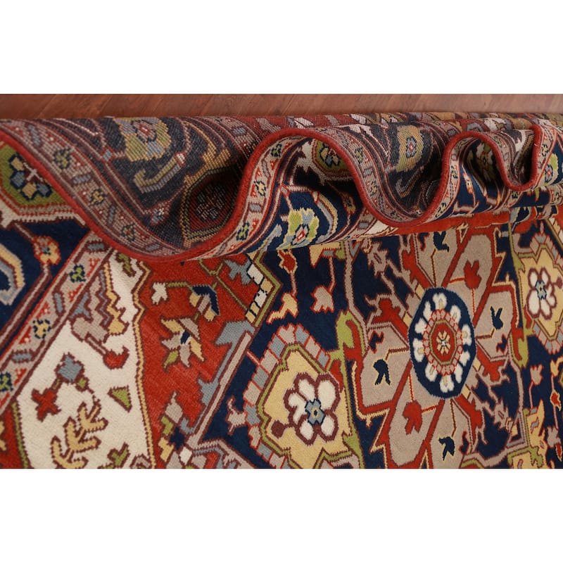 Geometric Orange Heriz Serapi Oriental Rug Hand-Knotted Wool Carpet - 9'0" x 11'10"