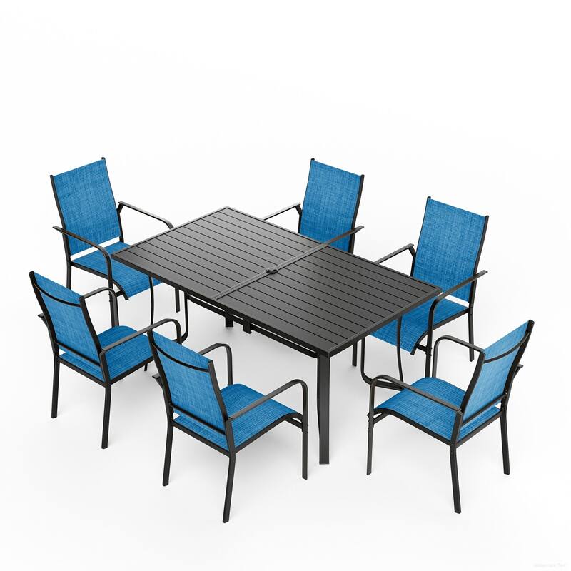 Patio Dining Set, Outdoor Dining Table and Chairs Set with Textilene Chairs, Adjustable Umbrella Hole for Garden, Backyard