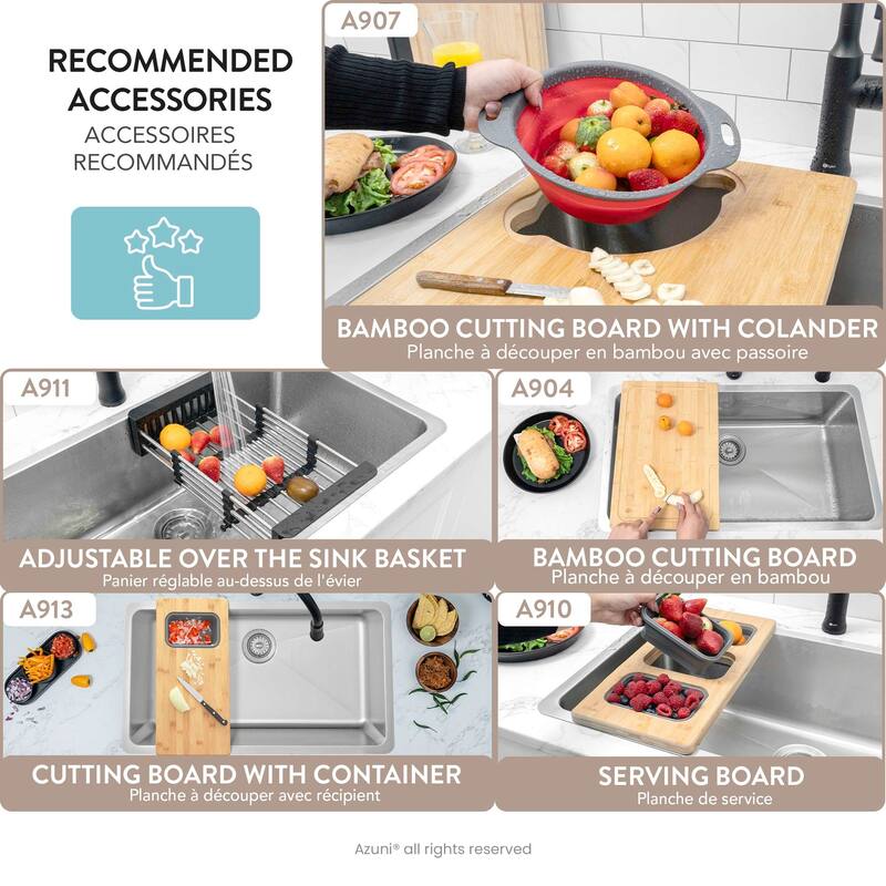 AZUNI Dual Mount 32" Single-Bowl Stainless Steel Kitchen Sink C132 - 32" x 18" x 9"