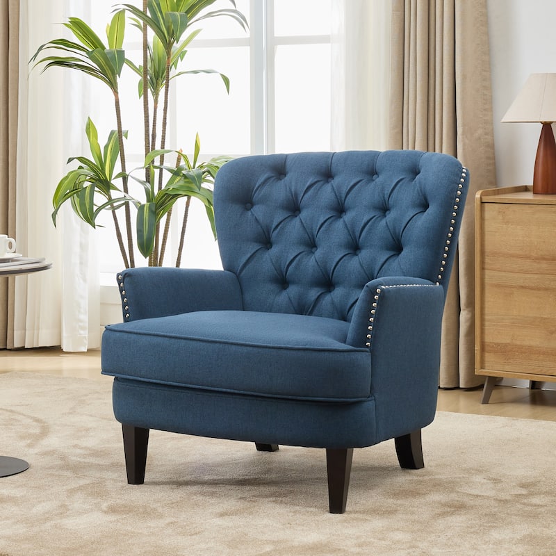 Reception Chair Versatile Side Chair Upholstered Lounge Chair Navy Blue Office Chair with Nailhead Trim