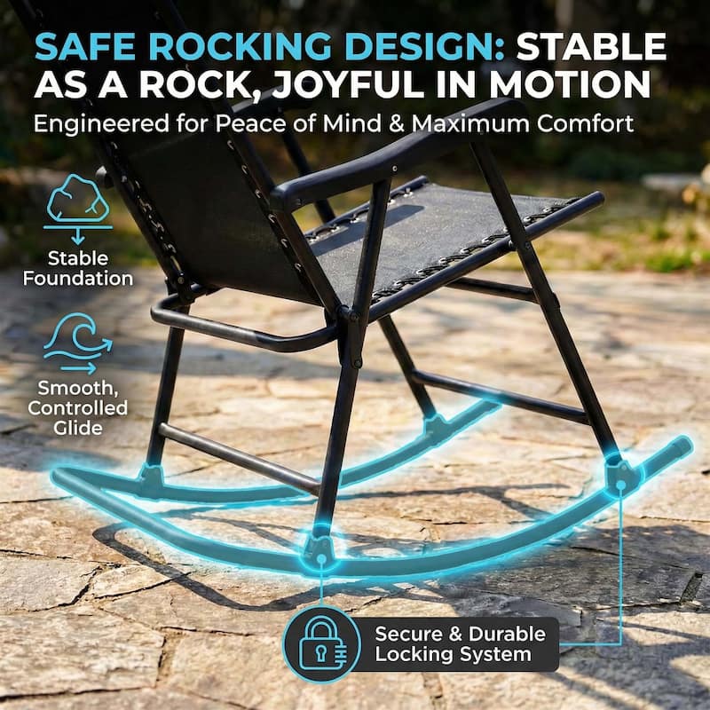 Patio Set of 2 Folding Leisure Rocking Chair Set, Durable Weather-Resistant Construction