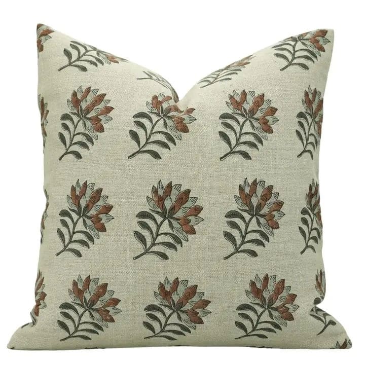 Fabdivine Block Print Farmhouse Accent Home or Office Decorative Cushion Cover, Summer Flower