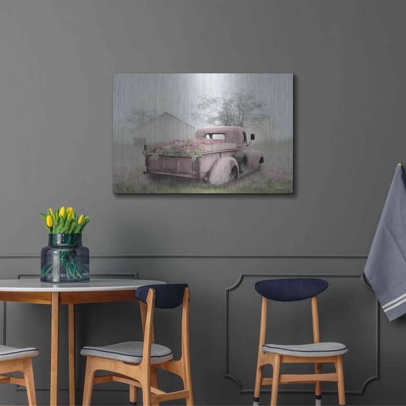 Luxe Metal Art 'Pink Flower Truck' by Lori Deiter, Metal Wall Art