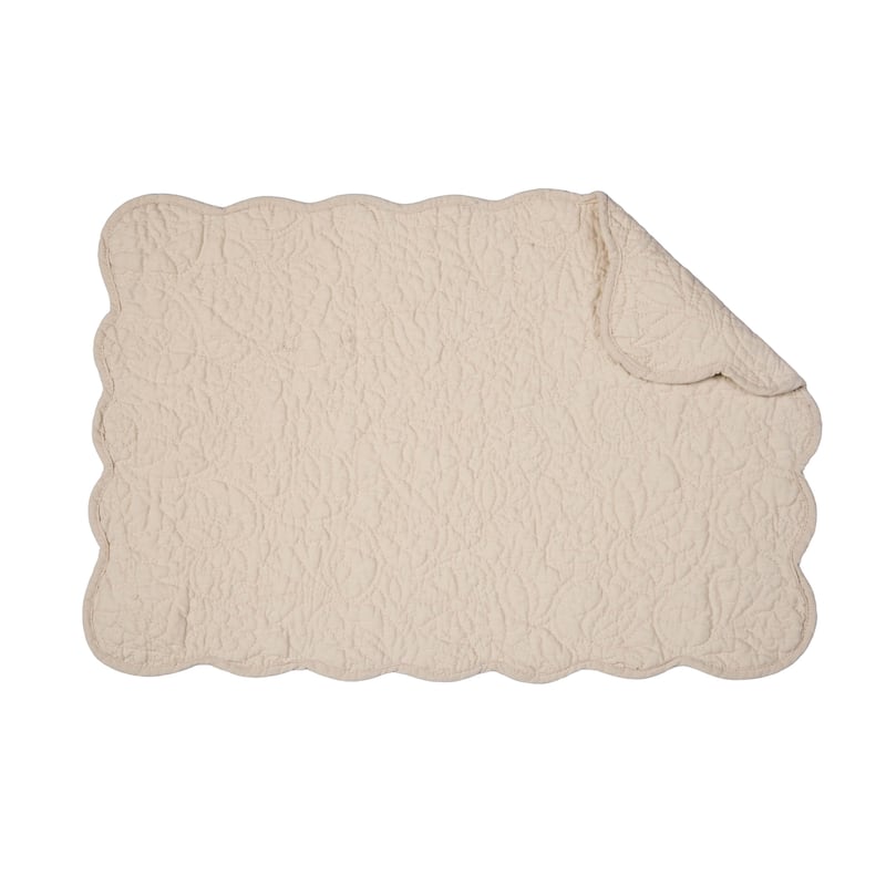 Christiana Khaki Reversible Machine Washable Scallop Quilt Placemats Set of 6 - Beige