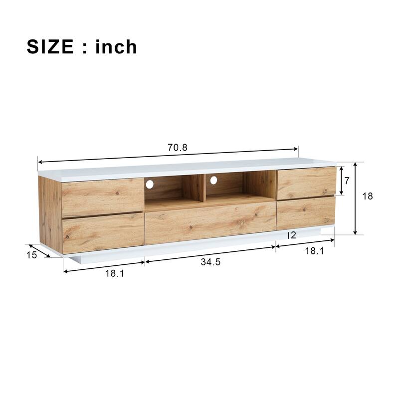 Natural+White 70.8" TV Stand with Storage & Rebound Door for 80" TVs