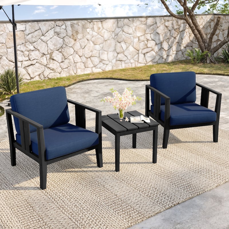 Teak Wood Upholstery Water-resistant Outdoor Armchair and Side Table Set (Set of 3)