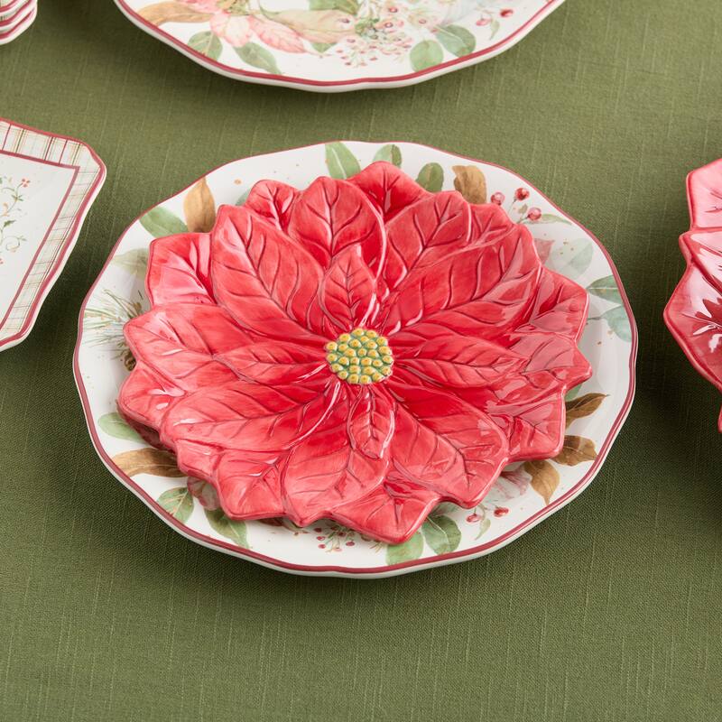 Certifed International Winter Blooms Set of 4 3-D Poinsettia Dessert/Salad Plates - 9 L x 9 W x 0.875 H