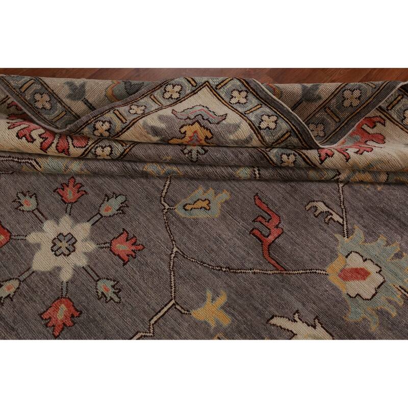 Hand Knotted Oriental 100% Wool Carpet Transitional All-Over Greys & Charcoal Oushak Area Rug - 13' 9'' X 10' 1''
