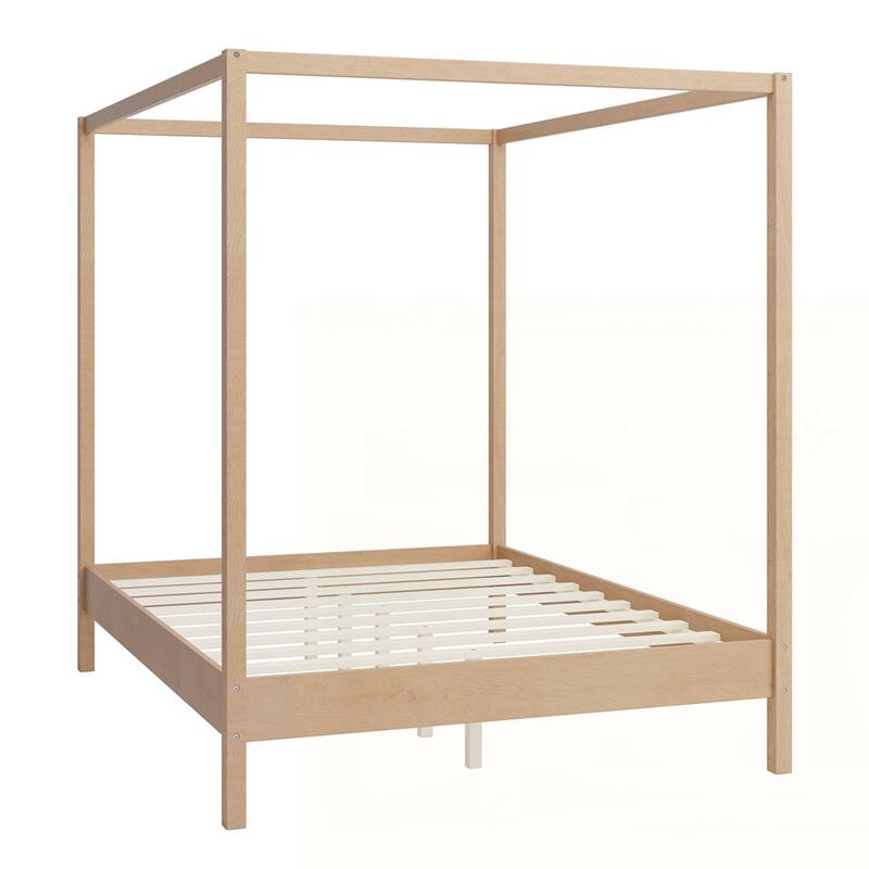 Solid Wood Canopy Bed Frame Four Poster Platform Bed with Slats Support