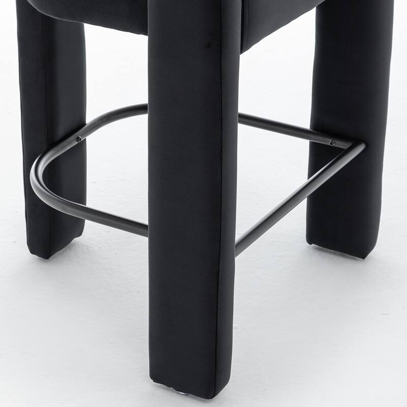 SEYNAR Modern Velvet 34.6''H Fixed Height Open-Back Bar Stool with Metal Footrest