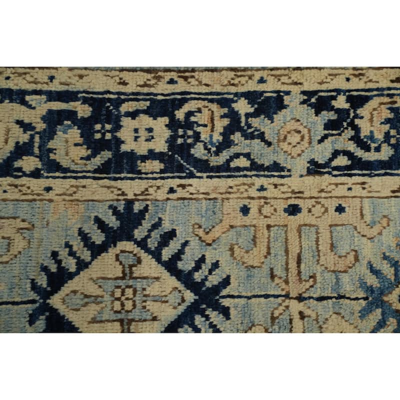 Hand Knotted Oriental Wool Carpet Transitional All-Over Navy Blue & Blues Oushak Area Rug - 7' 0'' X 3' 11''
