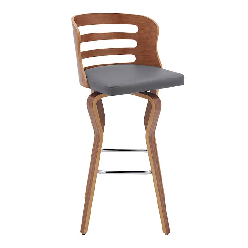 Faux Leather Swivel Bar Stool with Low Back and Footrest - Grey and Brown-39 Inches