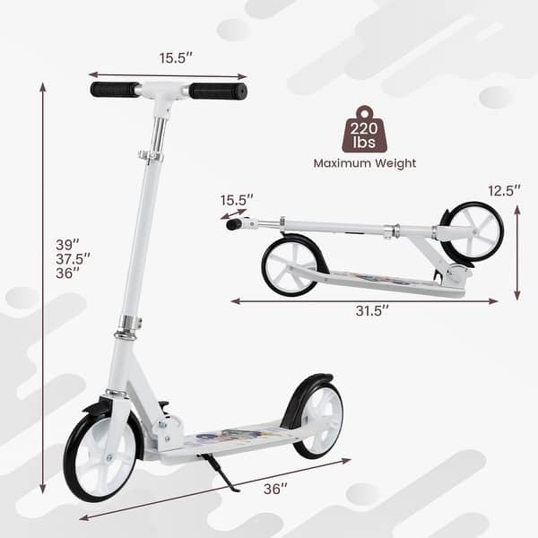 dimension image slide 0 of 2, Gymax Folding Kick Scooter w/ 3 Adjustable Heights 8 Inches Big Wheels