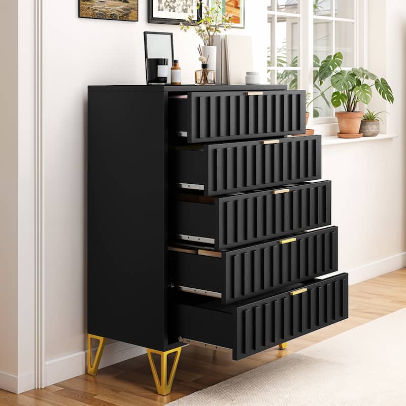 Moasis 5-Dressers Black Storage Dresser with Gold Legs