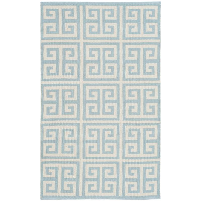 SAFAVIEH, Handmade Flatweave Montauk Belvoir Casual Cotton Rug - 2'3" x 5' - Light Blue/Ivory