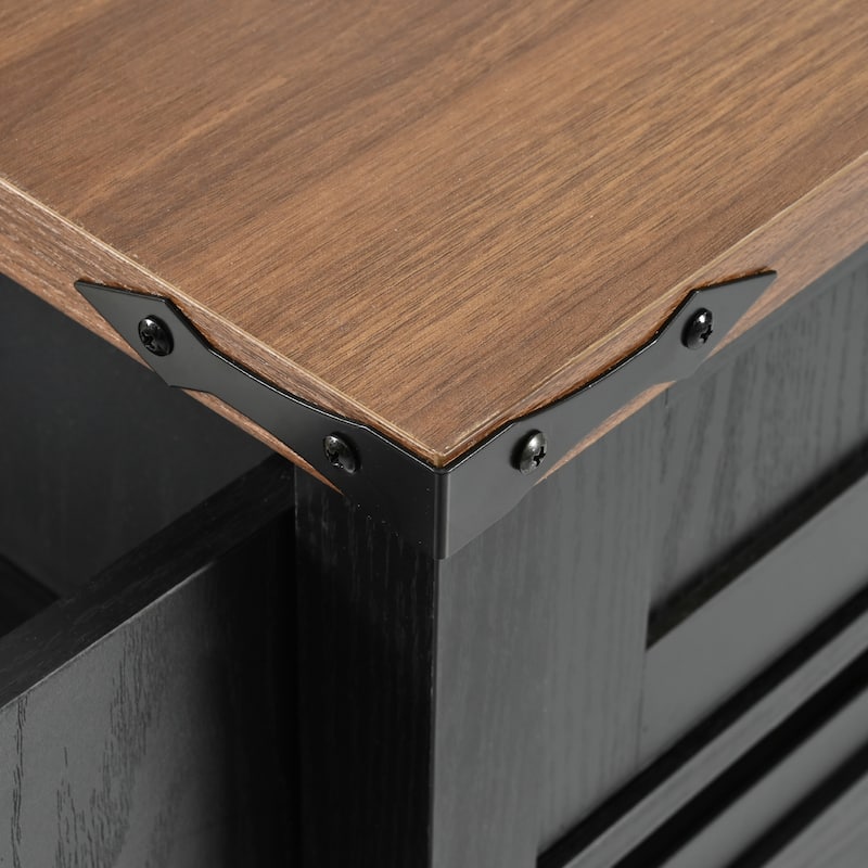 53.7" Farmhouse Kitchen Island with Power Outlet,2 Sliding Barn Door Kitchen Storage Island with Drop Leaf