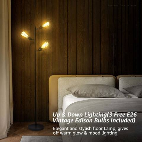 UL Listed Plug 3 Tree Floor Lamps For Living Room 3 E26 Bulbs