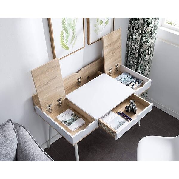 JJS Home Computer Writing Desk With Drawers, Contemporary Design Split
