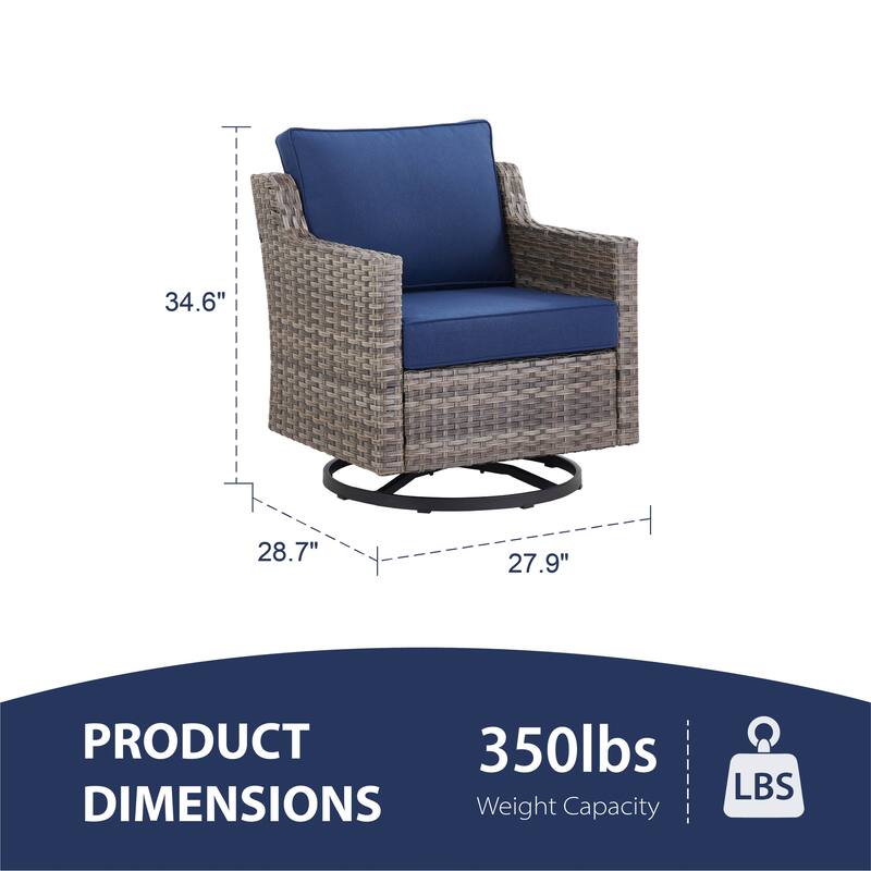 Glissia 2-Piece Gray Wicker Outdoor Swivel Glider Chairs with 4-Inch Thick Cushions