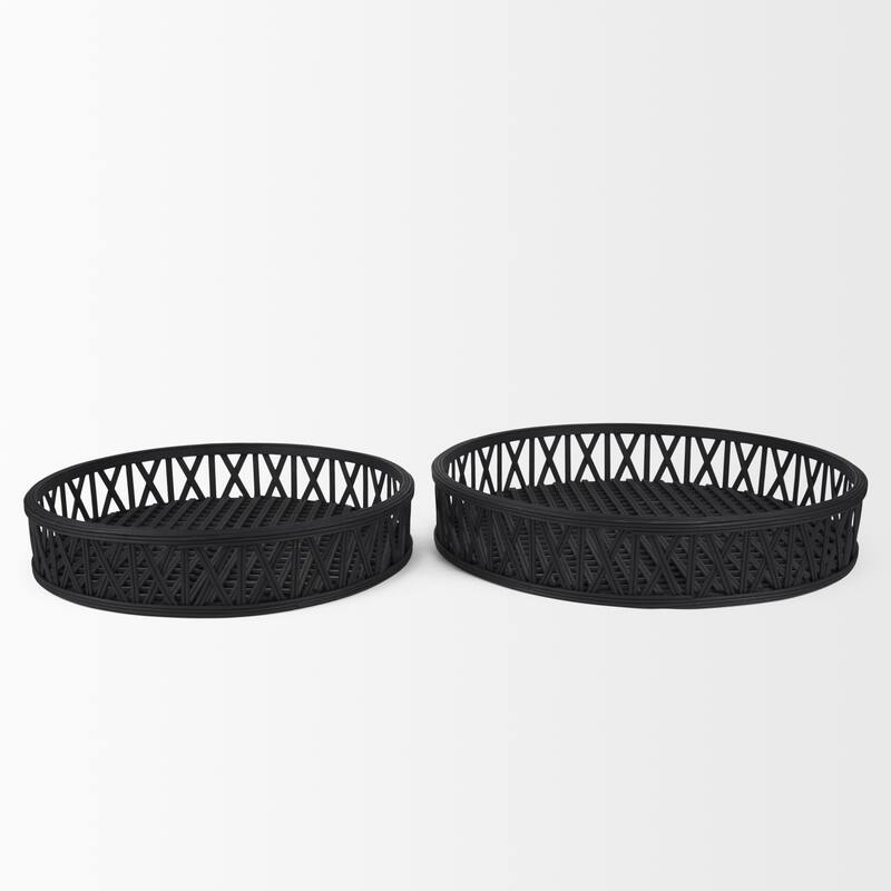 Thea Matte Black Wicker Trays (Set of 2) - 20.5L x 20.5W x 3.9H