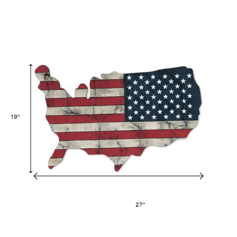 HomeRoots USA Americana 27" X 19" Blue Red And White Wood Hanging Wall Decor