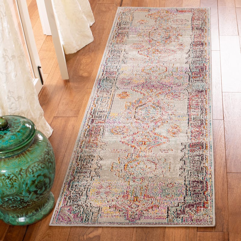 SAFAVIEH Crystal Zahariea Boho Distressed Rug - 2'2" x 11' Runner - Light Grey/Purple