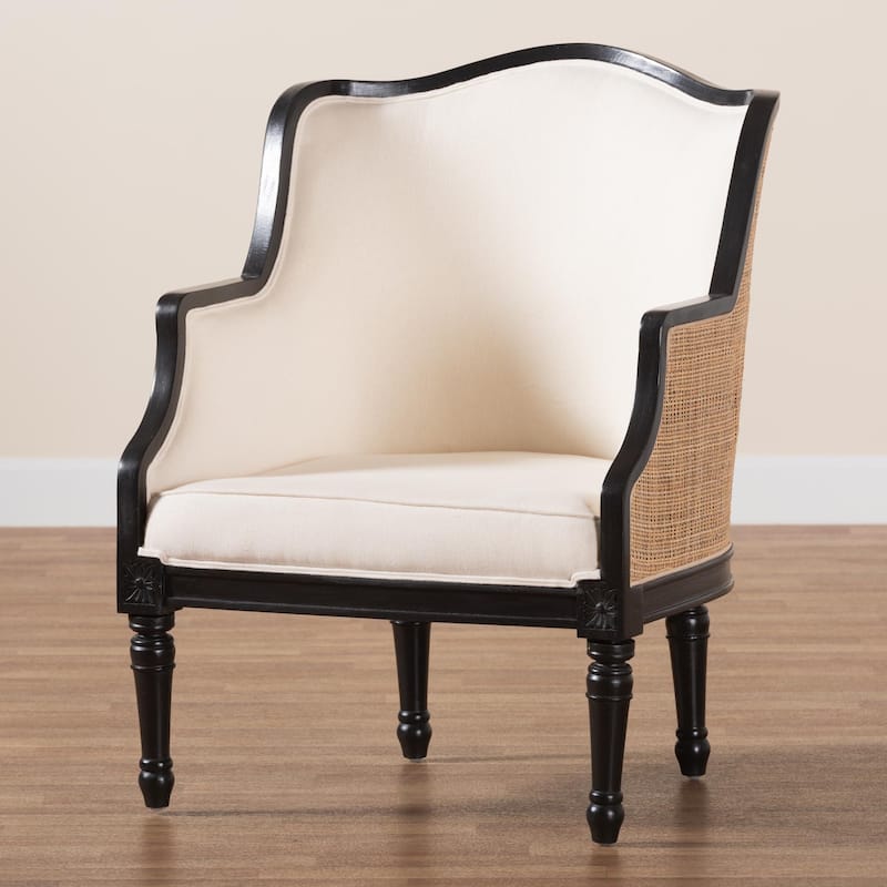 bali & pari Elizette Traditional French Beige Fabric and Black Finished Wood Accent Chair
