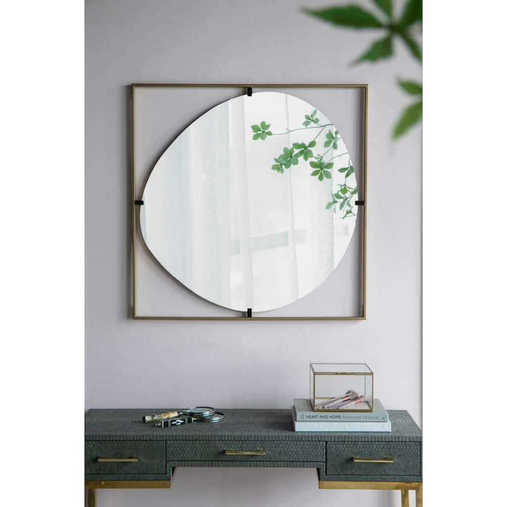 Abstract Wall Mirror with Square Frame - 32" - Gold