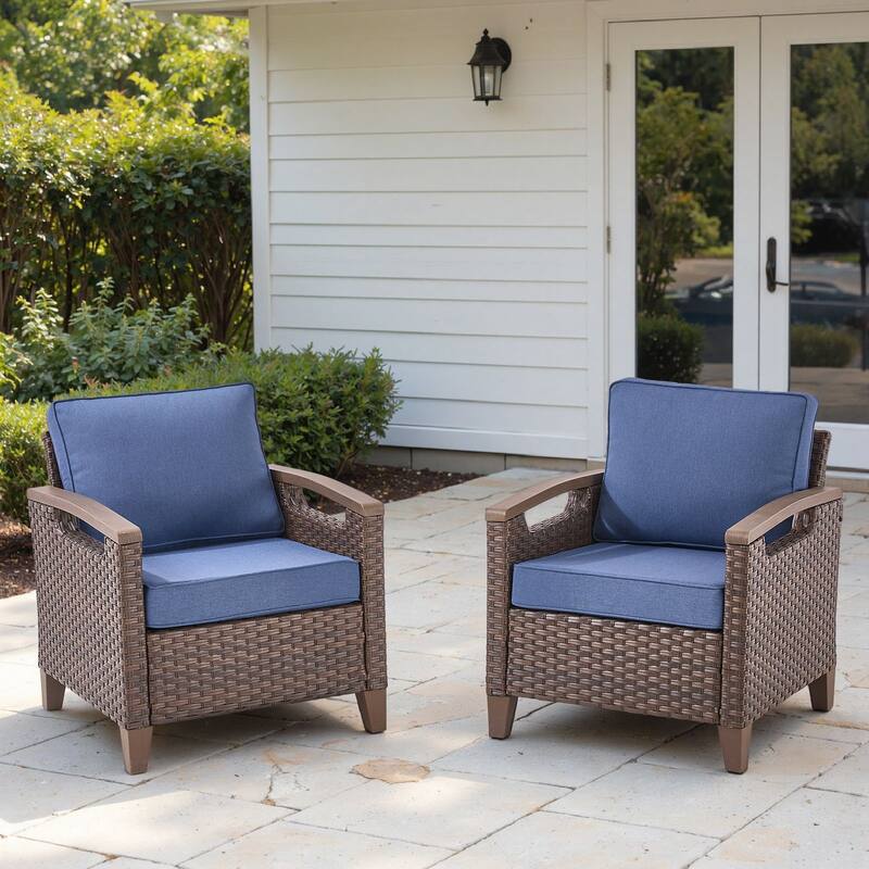 Pocassy Outdoor Club Chair with Cushion Set - Blue Cushion - Club Chairs Set of 2
