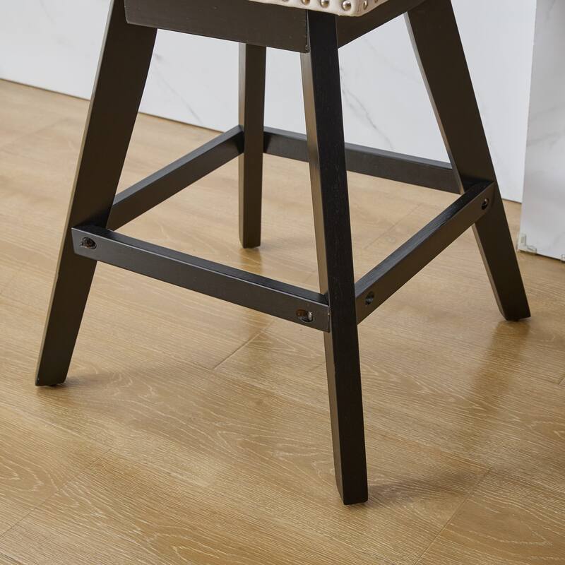 Swivel Bar Stools Set of 2, Velvet Counter Height Barstools with Wooden Legs, Kitchen Island Chairs with Button Backrest