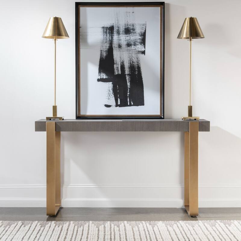 Rectangular Console Table with Strap Legs - 60" - Gray and Gold